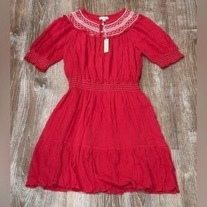 Peasant Tiered Smocked Midi Boho Dress Embroide Max Studio
